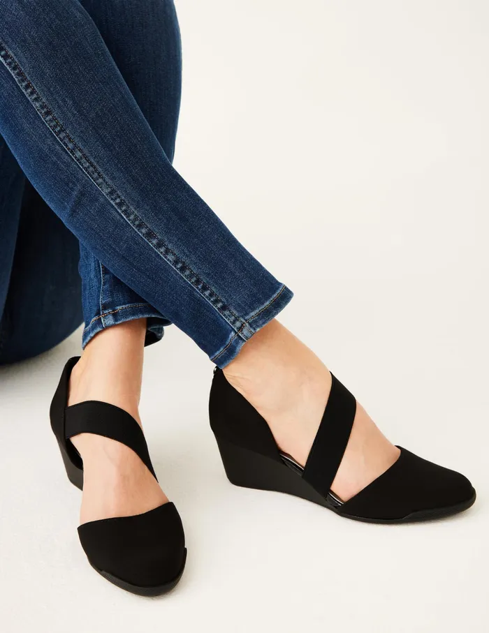 Anne Klein Tara Strap D039Orsay Wedge Black Multi Fabric Women Shoes