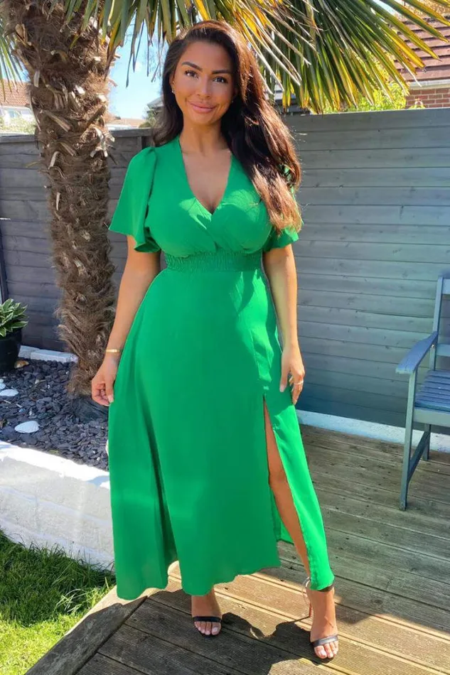 AX Paris Green Gathered Waist Midi Dress Midi Dresses