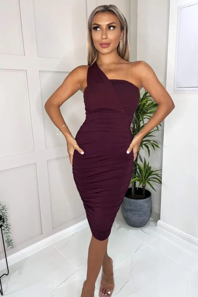 AX Paris Plum Shoulder Ruched Bodycon Midi Dress Dresses