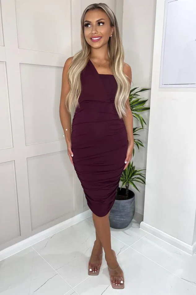 AX Paris Plum Shoulder Ruched Bodycon Midi Dress Dresses