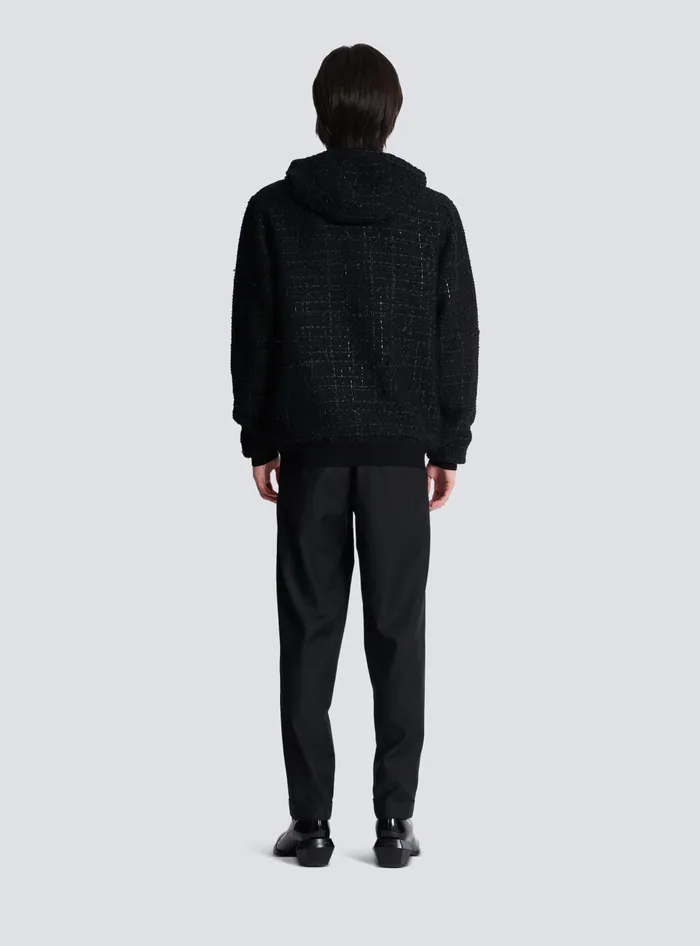 Balmain Knitwear Men Tweed Hooded Jacket Black
