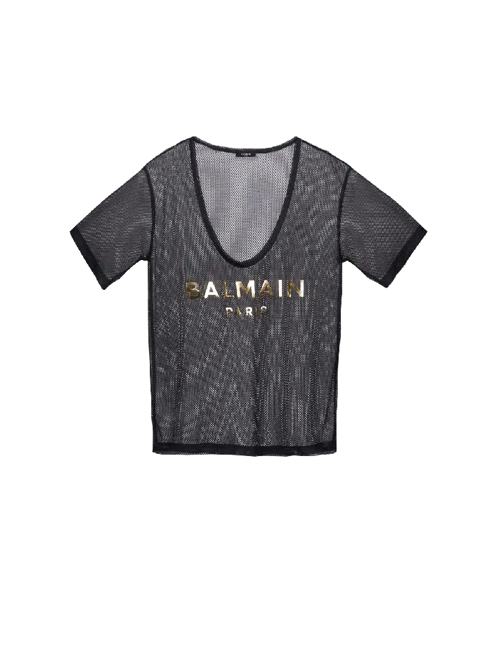 Balmain Swimwear Women Paris Mesh Tshirt Black