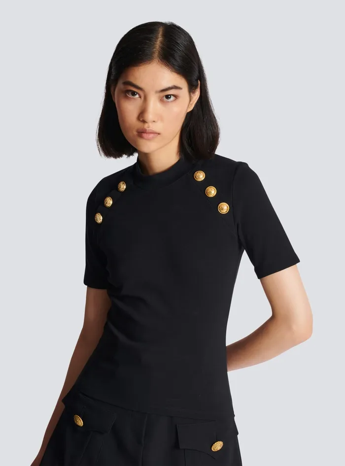 Balmain TShirts Women 6button Knit Tshirt Black