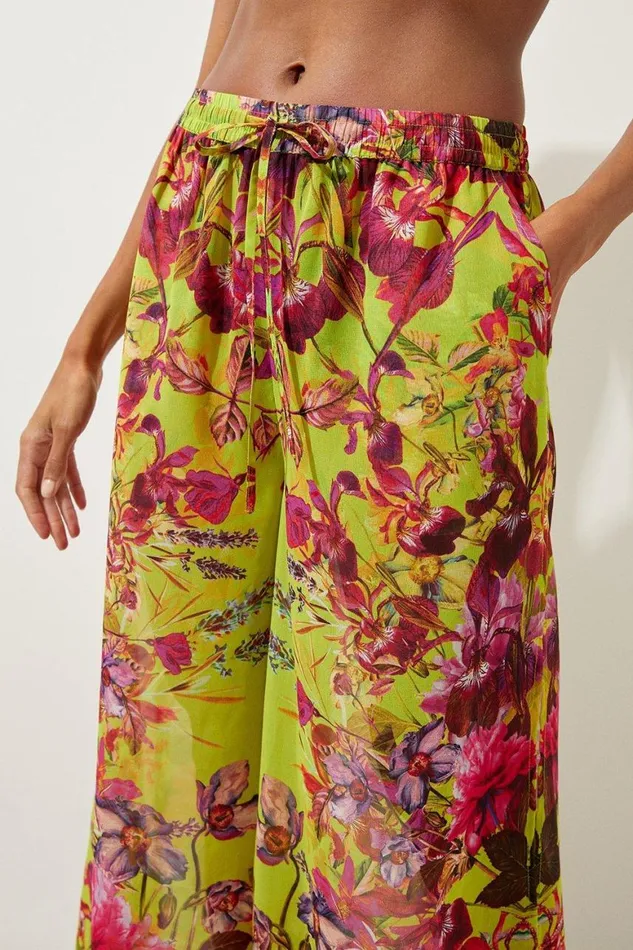 Beachwear Women Karen Millen Mirrored Floral Georgette Beach Trousers Pink