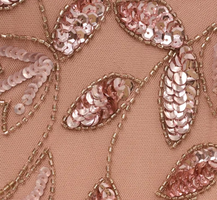 Beaded Dresses Womens Adrianna Papell Floral Beaded Ankle Length Sleeveless Gown In Rose Gold