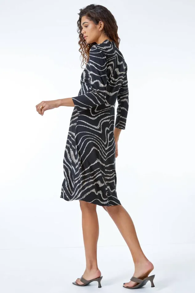 Black Animal Print Stretch Dress Women Roman Dresses