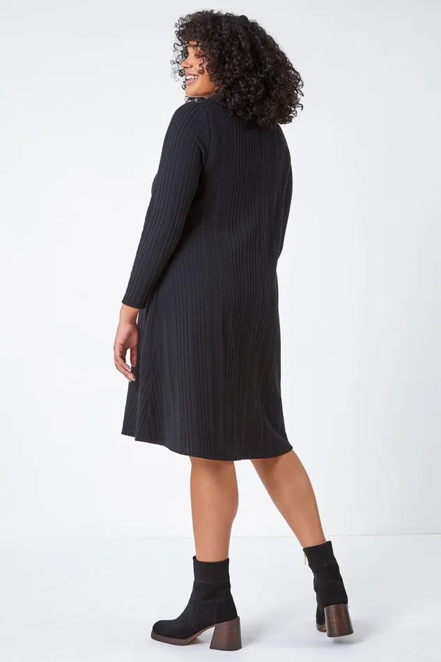 Black Curve Roll Neck Ribbed Stretch Dress Women Roman Dresses