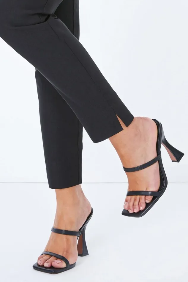 Black Petite Full Length Elastic Waist Trousers Women Roman Trousers
