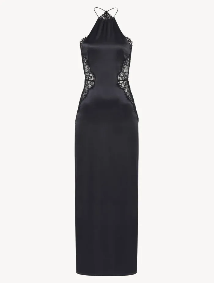 Black Silk Halterneck Nightdress With Leavers Lace Trim Sleepwear La Perla Slips and Dresses
