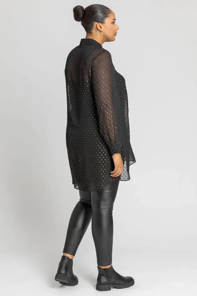 Bronze Curve Textured Spot Shimmer Blouse Women Roman Tops