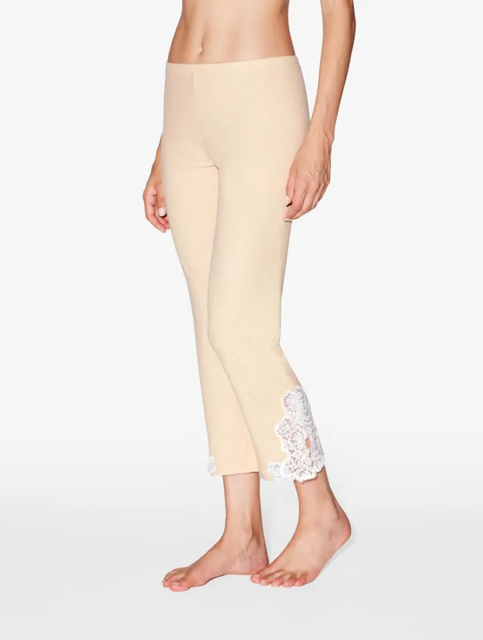 Cashmere Blend Ribbed Trousers In Halo With Frastaglio Sleepwear La Perla Pajamas