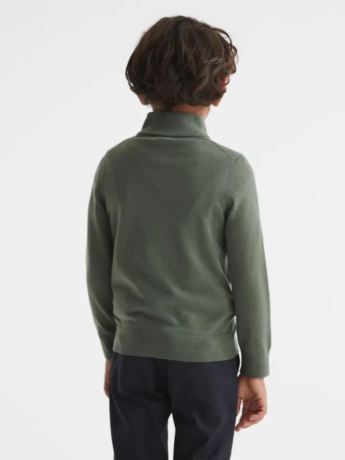 Children Reiss Knitwear Blackhall Merino Wool ZipNeck Jumper Rosemary