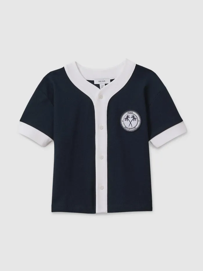 Children Reiss Shirts Ark Textured Cotton Baseball Shirt Navywhite