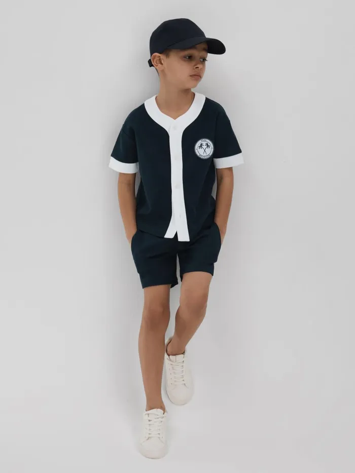 Children Reiss Shirts Ark Textured Cotton Baseball Shirt Navywhite
