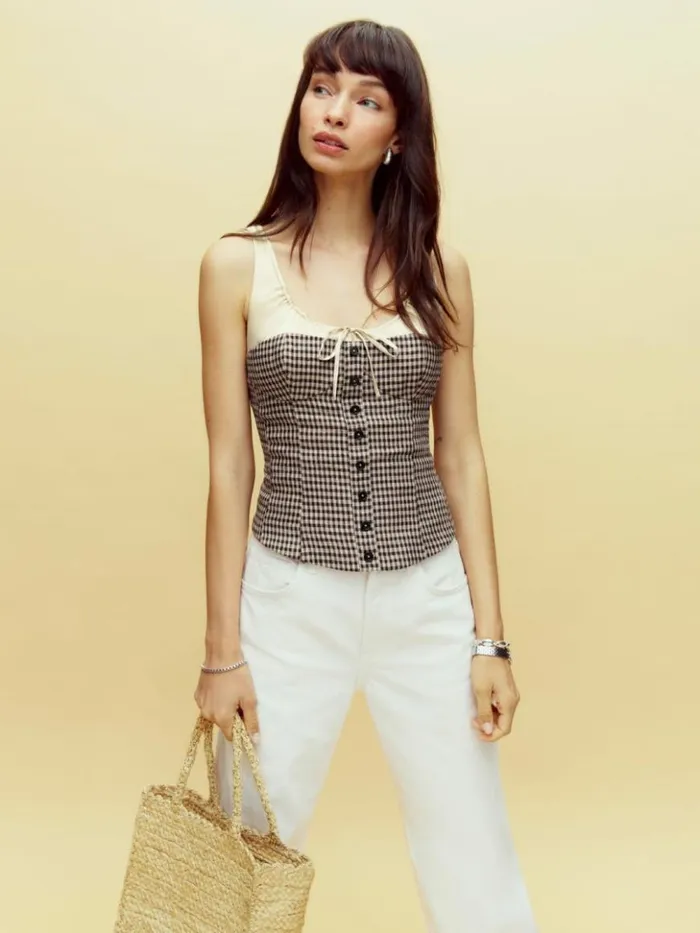 Clothing The Reformation Beverly Top Tartine Check