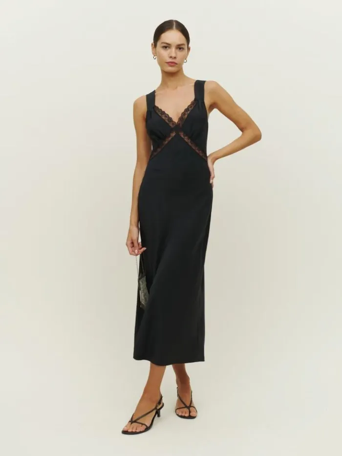 Clothing The Reformation Provence Silk Dress Black