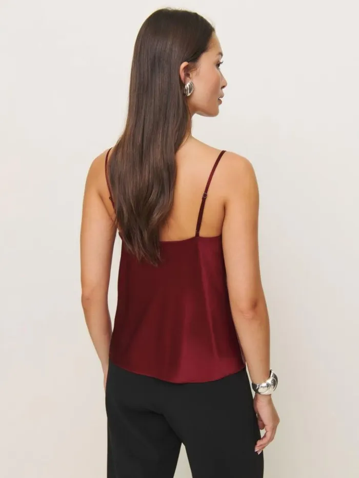 Clothing The Reformation Teddy Satin Top Chianti