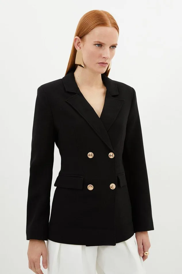 Coats and Jackets Women Karen Millen Compact Essential Tailored Double Breasted Blazer Black