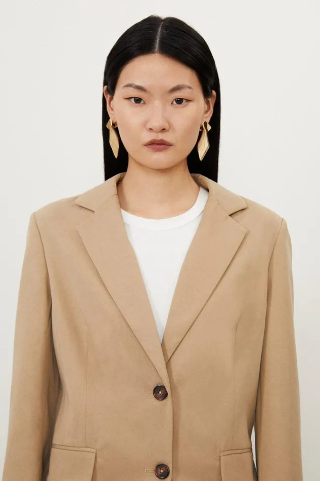 Coats and Jackets Women Karen Millen Tencel Wrap Back Detail Relaxed Tailored Blazer Tan