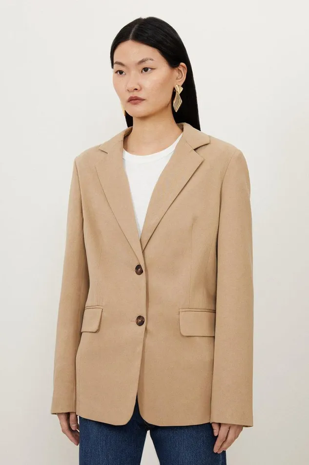 Coats and Jackets Women Karen Millen Tencel Wrap Back Detail Relaxed Tailored Blazer Tan