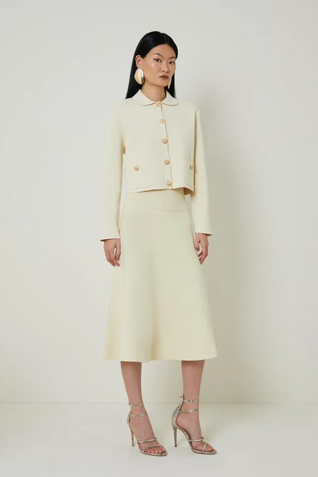 Coats and Jackets Women Karen Millen Viscose Blend Full Milano Knit Clean Jacket Stone