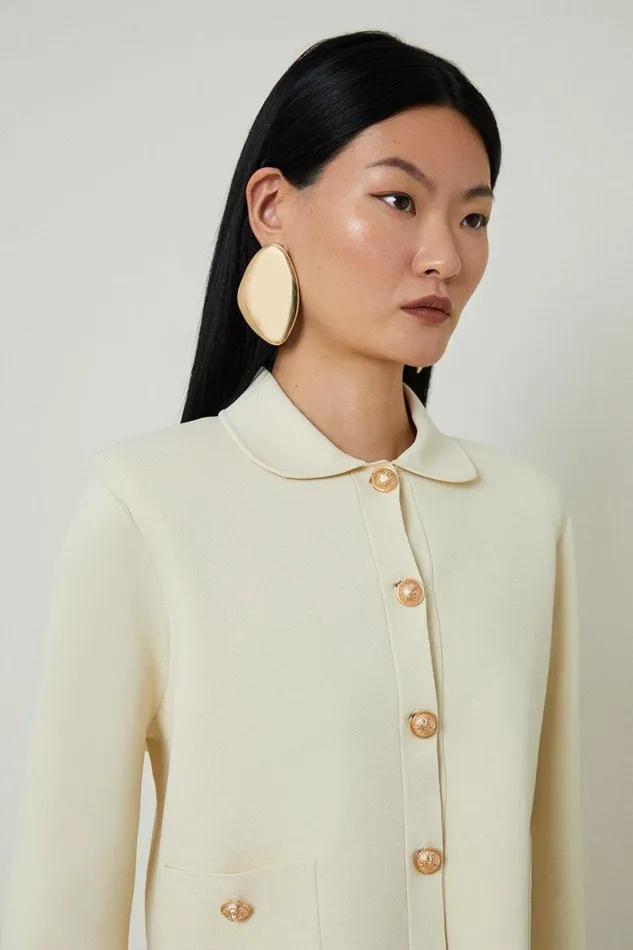Coats and Jackets Women Karen Millen Viscose Blend Full Milano Knit Clean Jacket Stone