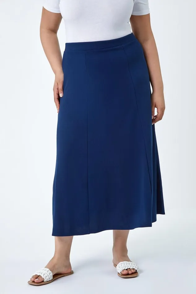 Curve Elastic Waist Flared Midi A Line Skirt Women Roman Skirts