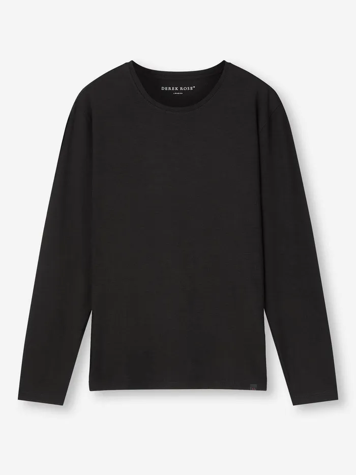 Derek Rose Long Sleeve TShirt Basel Micro Modal Stretch Black Men Long Sleeve TShirts