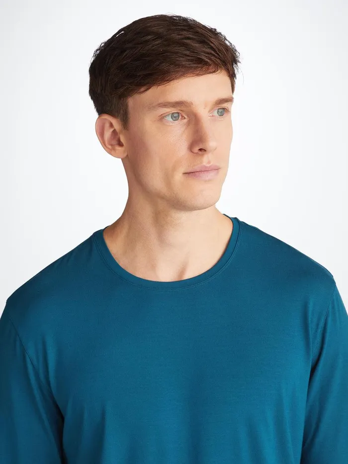 Derek Rose Long Sleeve TShirt Basel Micro Modal Stretch Poseidon Blue Men Short Sleeve TShirts