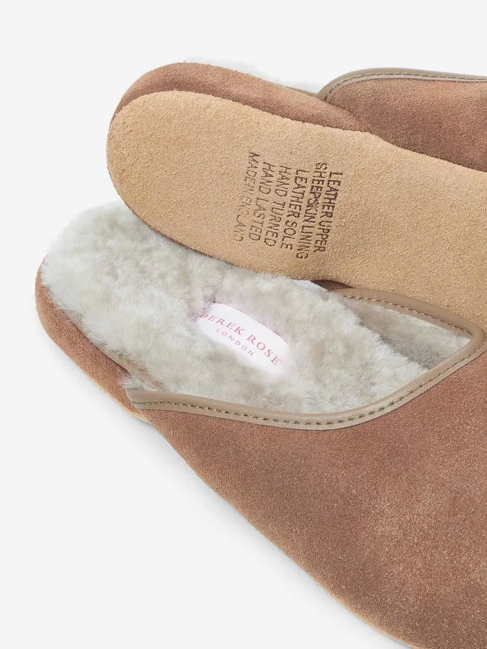 Derek Rose Mule Slippers Imogen Suede Sheepskin Camel WomenSlippers Slippers