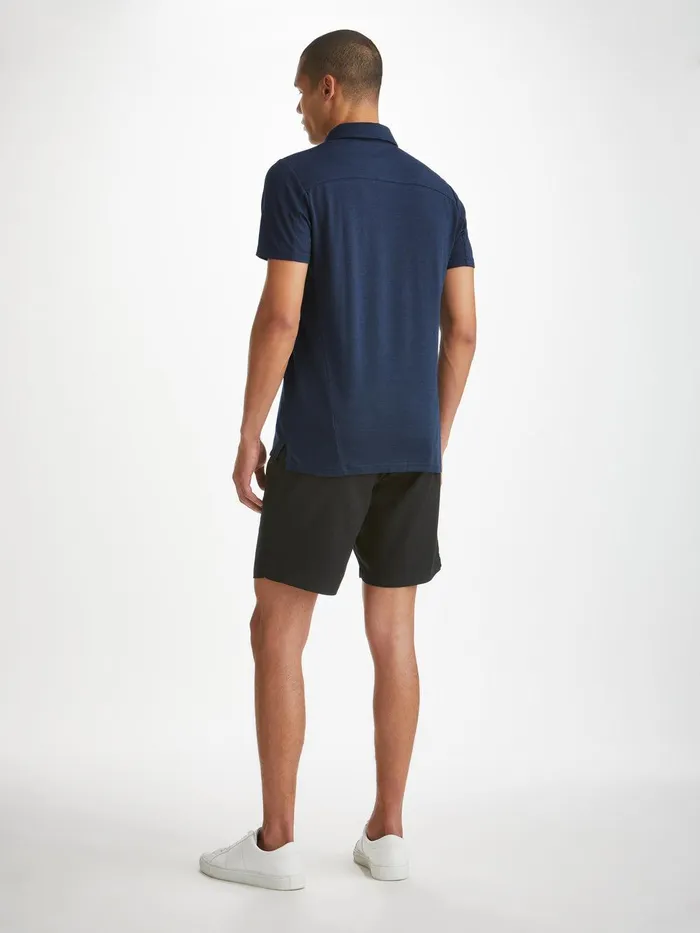 Derek Rose Polo Shirt Ramsay 2 Pique Cotton Tencel Navy Men Polo Shirts