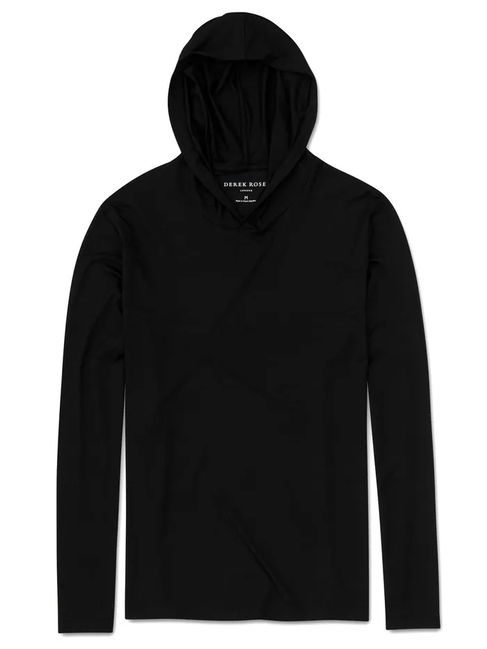 Derek Rose Pullover Hoodie Basel Micro Modal Stretch Black Men Hooded Tops