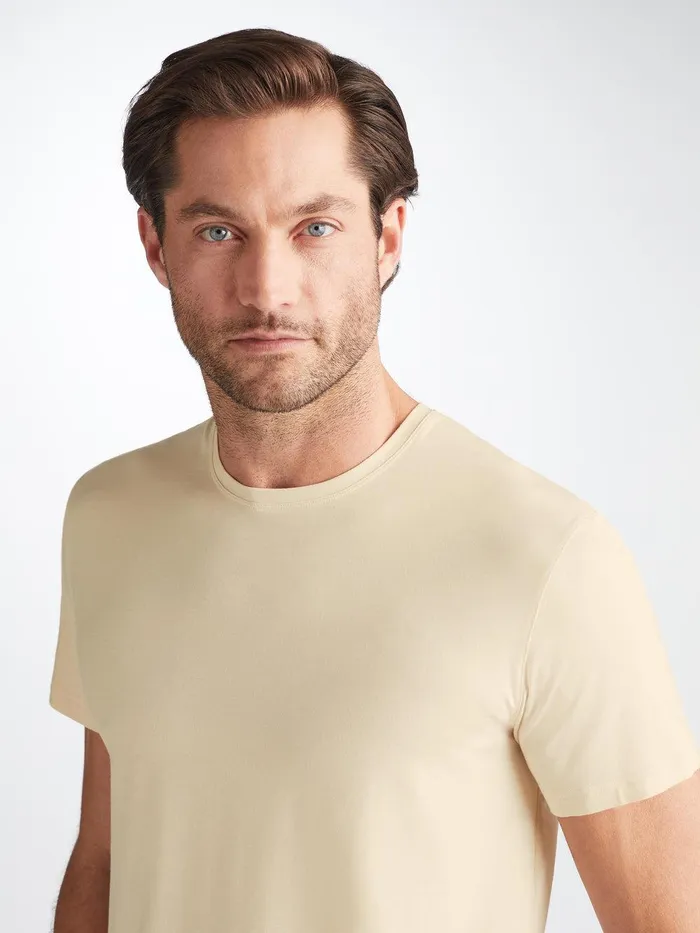 Derek Rose TShirt Basel Micro Modal Stretch Ecru Men Short Sleeve TShirts