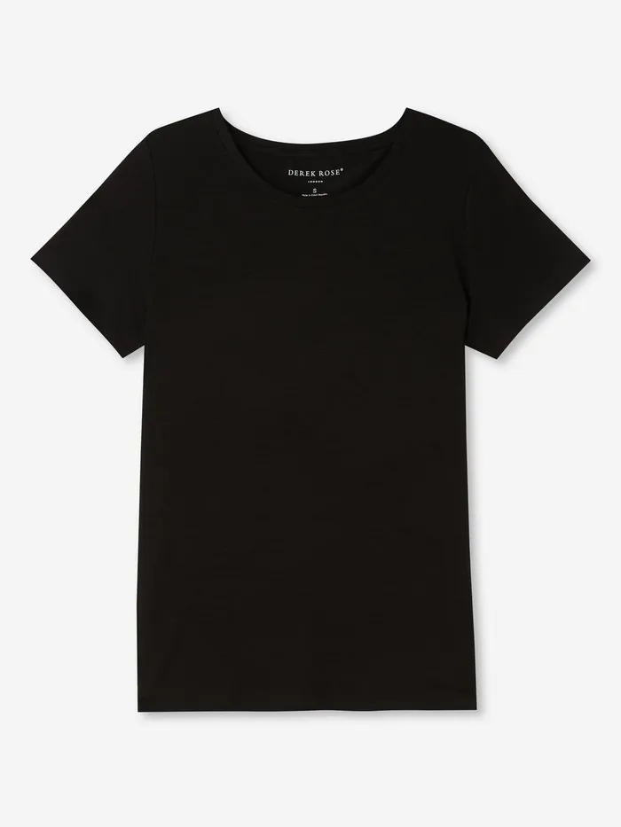 Derek Rose TShirt Lara Micro Modal Stretch Black Women Short Sleeve TShirts
