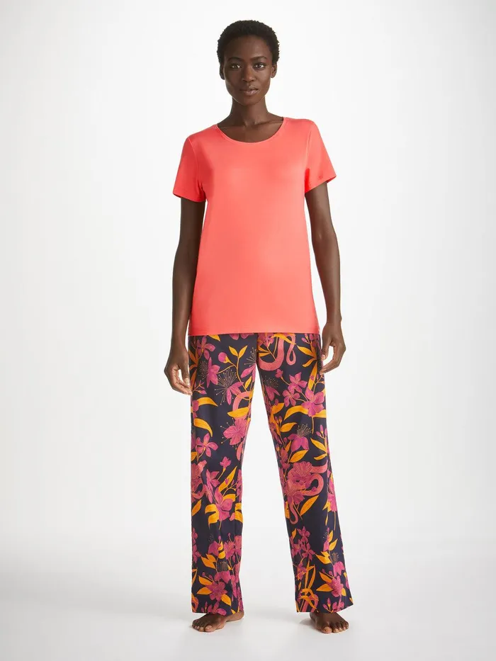 Derek Rose TShirt Lara Micro Modal Stretch Coral Women Short Sleeve TShirts