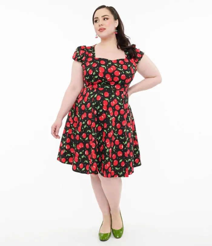 Dolly and Dotty 1950s Black Cherry Swing Dress Dresses Unique Vintage Pocket Dresses