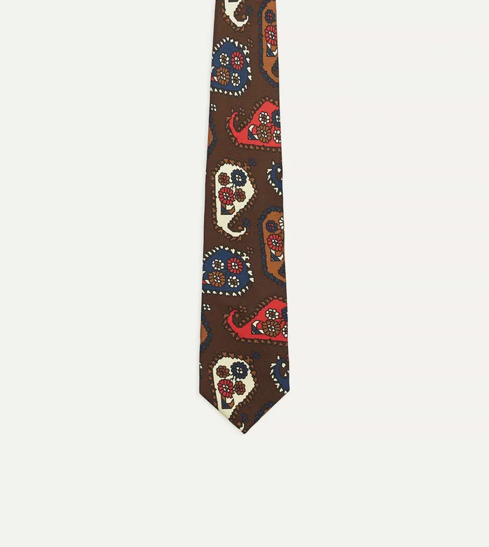 Drake039s Brown Geometric Paisley Print Twill Silk Tipped Tie Men Patterned Ties