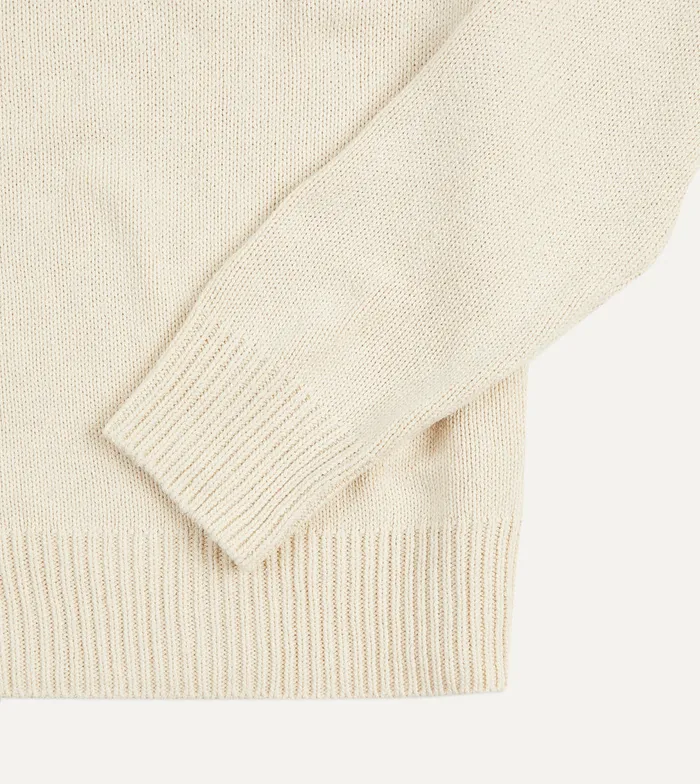 Drake039s Ecru Silk Ribbed Integral Collar Jumper Men Knitwear