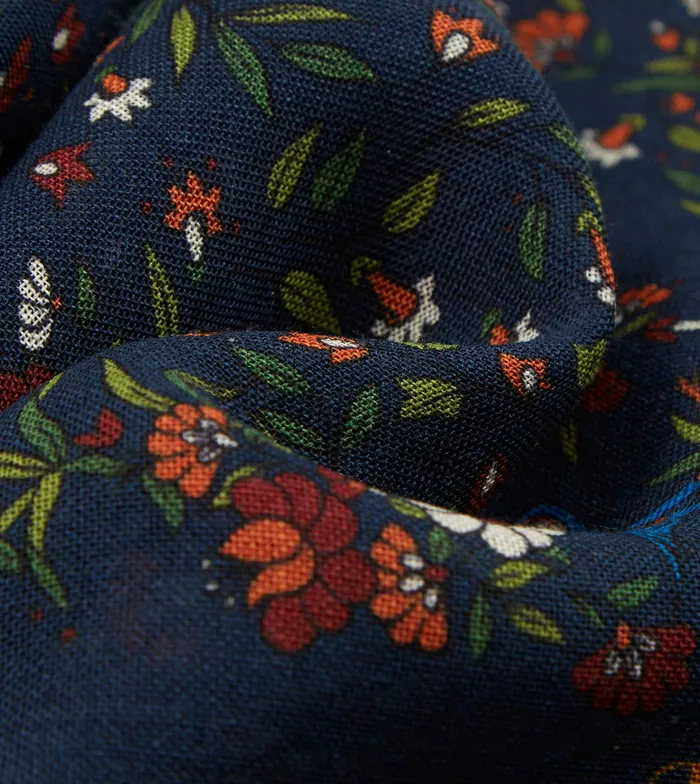 Drake039s Navy Birds Of Paradise Print WoolSilk Square Scarf Men Scarves