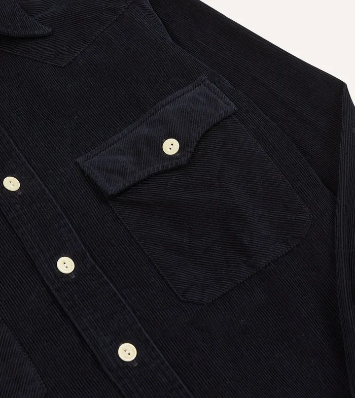 Drake039s Navy Corduroy TwoPocket Western Shirt Men Casual Shirts