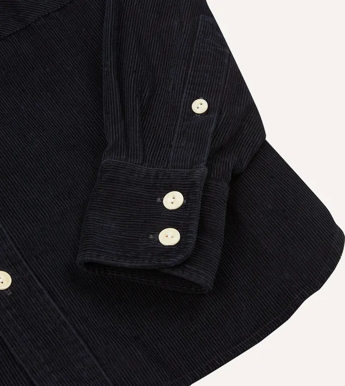 Drake039s Navy Corduroy TwoPocket Western Shirt Men Casual Shirts