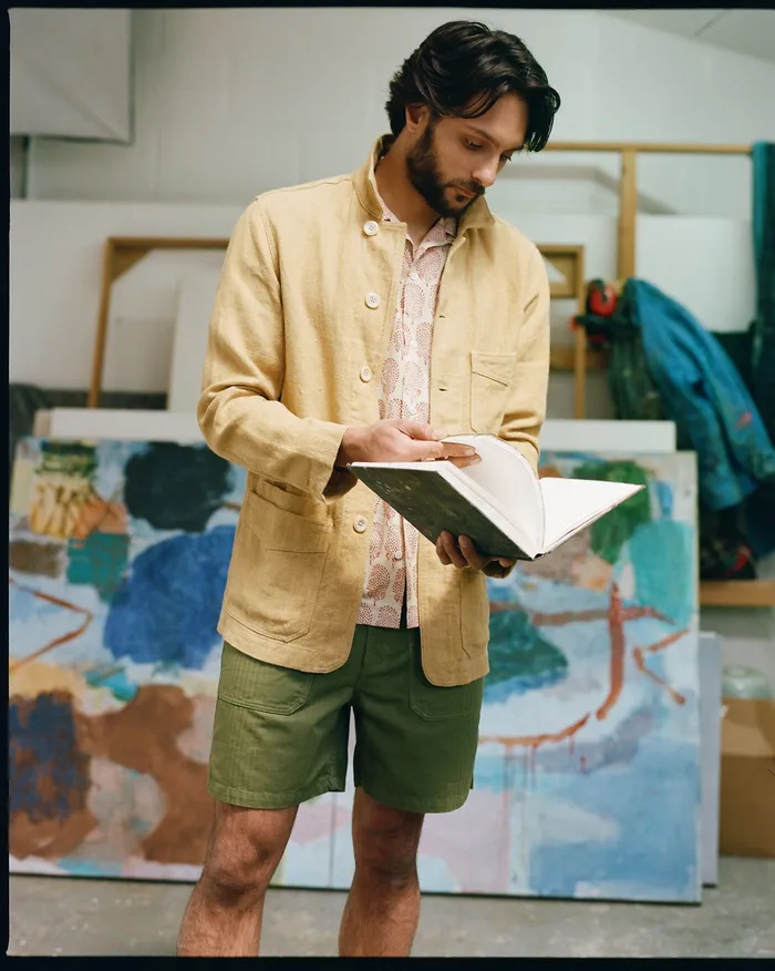 Drake039s Sand Linen FivePocket Chore Jacket Men Coats and Jackets