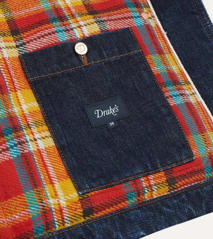 Drake039s Stone Wash Selvedge Denim FivePocket Chore Jacket With Blanket Lining Men Coats and Jackets