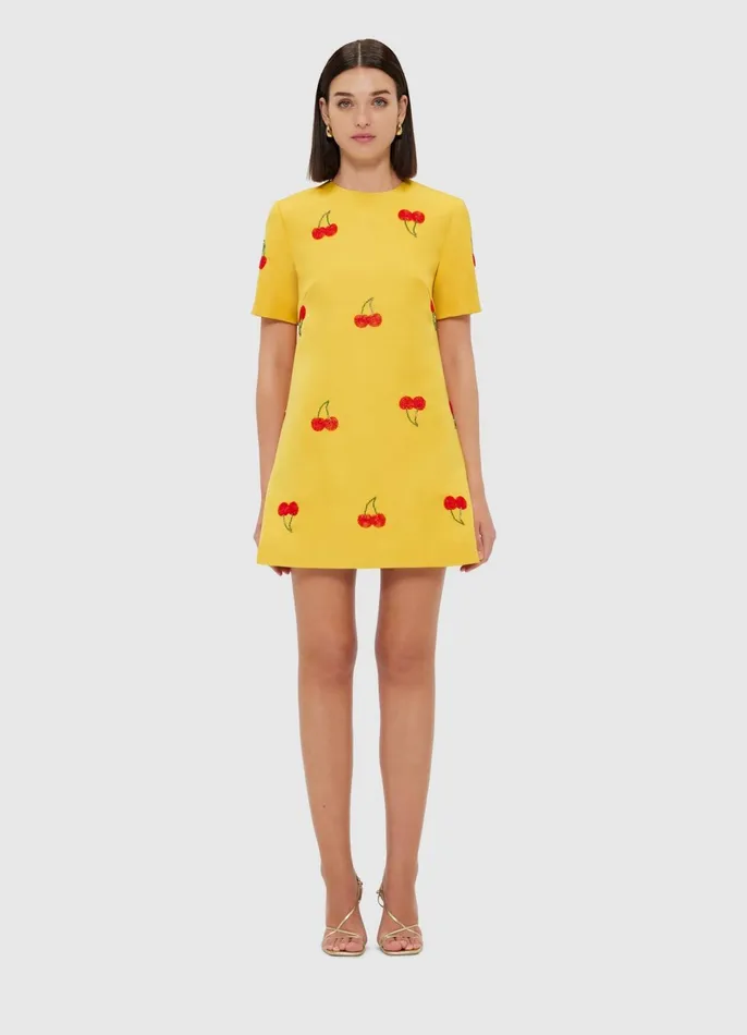 Dresses and Jumpsuits Women LEO LIN Alexa Embellished TShirt Mini Dress 8211 Cherry Beading