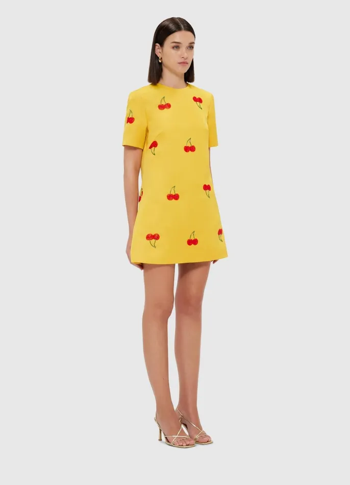 Dresses and Jumpsuits Women LEO LIN Alexa Embellished TShirt Mini Dress 8211 Cherry Beading