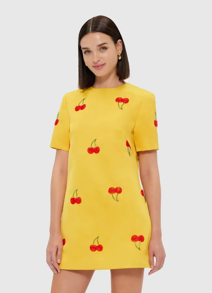 Dresses and Jumpsuits Women LEO LIN Alexa Embellished TShirt Mini Dress 8211 Cherry Beading