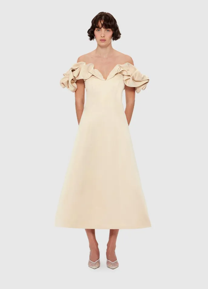 Dresses and Jumpsuits Women LEO LIN Annie Off Shoulder Frill Midi Dress 8211 Champagne
