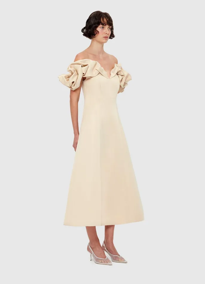 Dresses and Jumpsuits Women LEO LIN Annie Off Shoulder Frill Midi Dress 8211 Champagne