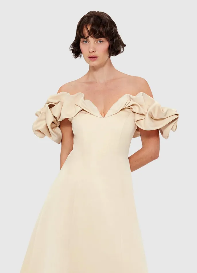 Dresses and Jumpsuits Women LEO LIN Annie Off Shoulder Frill Midi Dress 8211 Champagne
