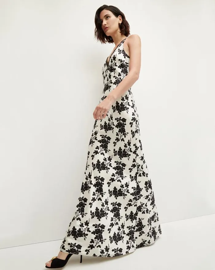 Dresses Shop Veronica Beard Hamina StretchSilk Floral Charmeuse Dress Ivoryblack